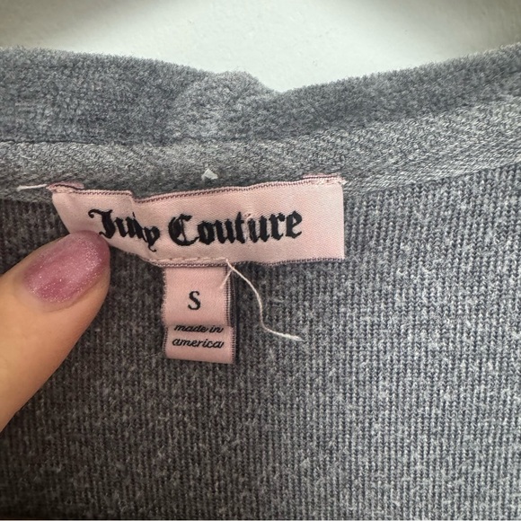 Juicy Couture vintage Gray Velour Hoodie rhinestone and dogs S y2k bling - Picture 5 of 7